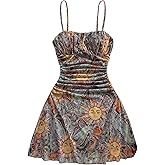 Milumia Women's Floral Print Mini Dress Boho Spaghetti Strap A Line Short Dresses Western Country Concert Outfits