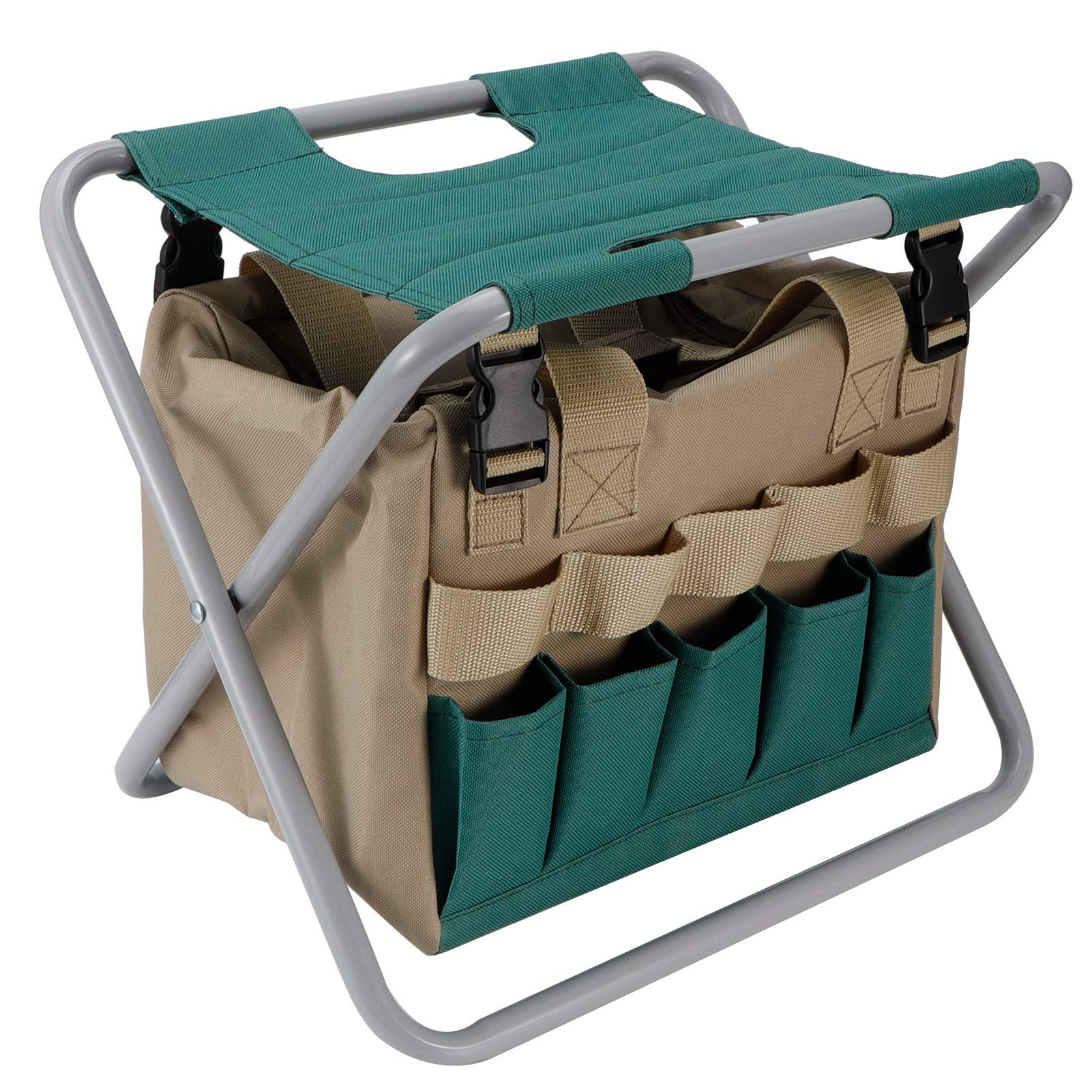 Cikonielf Multifunction Portable Folding Garden Stool Chair With Tool Bag for Outdoor Camping Supplies Home Gardening Works Garden Tool Folding Chair