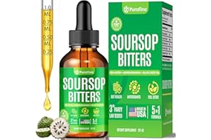 PURAFINA Soursop Bitters Liquid Drops 5-in-1 Detox & Cleanse with Irish Sea Moss, Black Seed Oil, Ashwagandha, Graviola Leaf Extract Organic Sour Sop Supplement Pure Herb Liver, Gut & Antioxidant (1 Bottle)