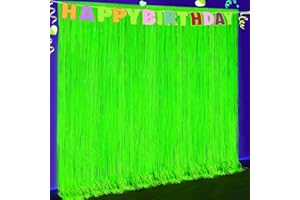 YEURFONTASY Glow in The Dark Party Supplies, 2 Pack Fluorescent Metallic Tinsel Foil Fringe Curtains, 3.3x6.6 ft Neon Backdrop Streamers for Birthday Party, Black Light Party Decor, Macaron Yellow