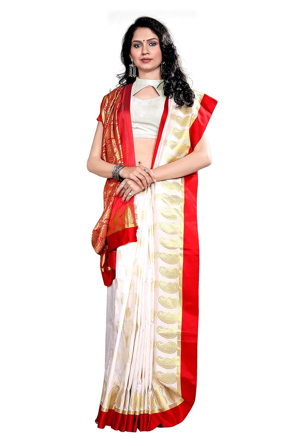 amazon red white saree