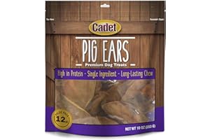 Cadet Natural Pig Ears for Dogs, Long Lasting & Natural Chew Treats for Dogs, 12 Count