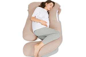 HIPHOP PANDA Muslin Pregnancy Pillows for Sleeping - U Shaped Full Body Maternity Pillow with Removable Cover - Support for Back, Legs, Belly, HIPS - 57 Inch Pregnancy Pillow for Women - Light Tan