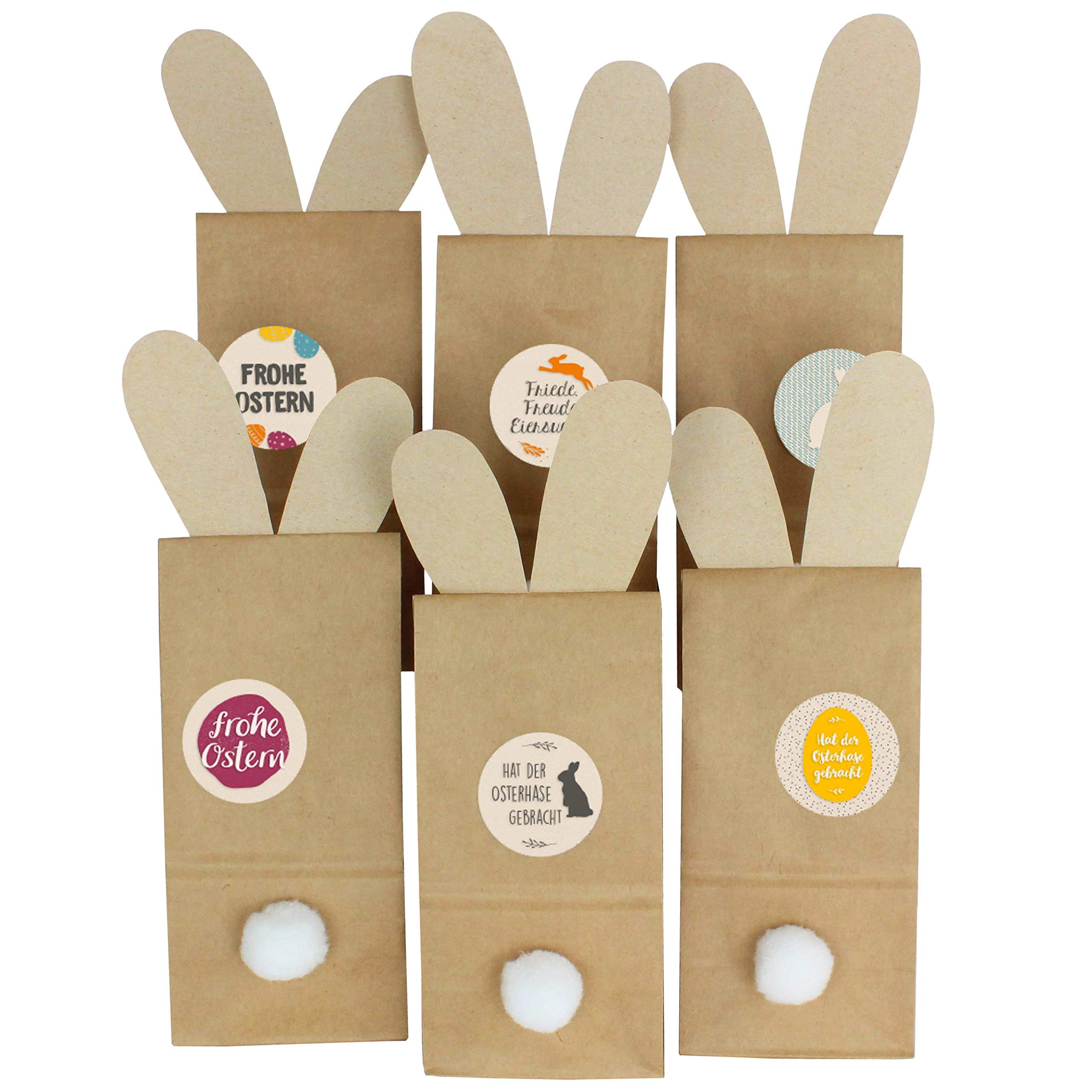 12 decorative Easter nests for filling – Kraft paper bags with rabbit ears to cut out – Easter decoration table decoration including stickers and rabbit pom pom pom Wrapping paper