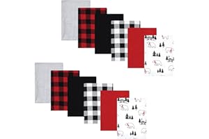 Hudson Baby Unisex Baby Cotton Flannel Burp Cloths Bundle, Buffalo Plaid Bear, One Size