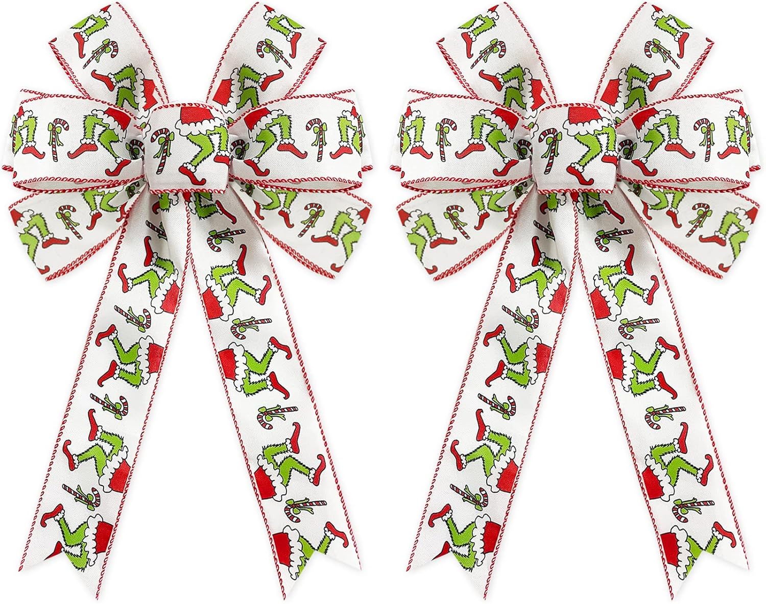 Bows & Ribbons - Whaline 2 Pack Christmas Wreath Bow Green Red Cartoon Character Burlap Bow Funny Design Candy Cane Xmas Tree Ornament Wreath Bow for Christmas Indoor Outdoor Festive Home Decoration, 11 x 16.5inch