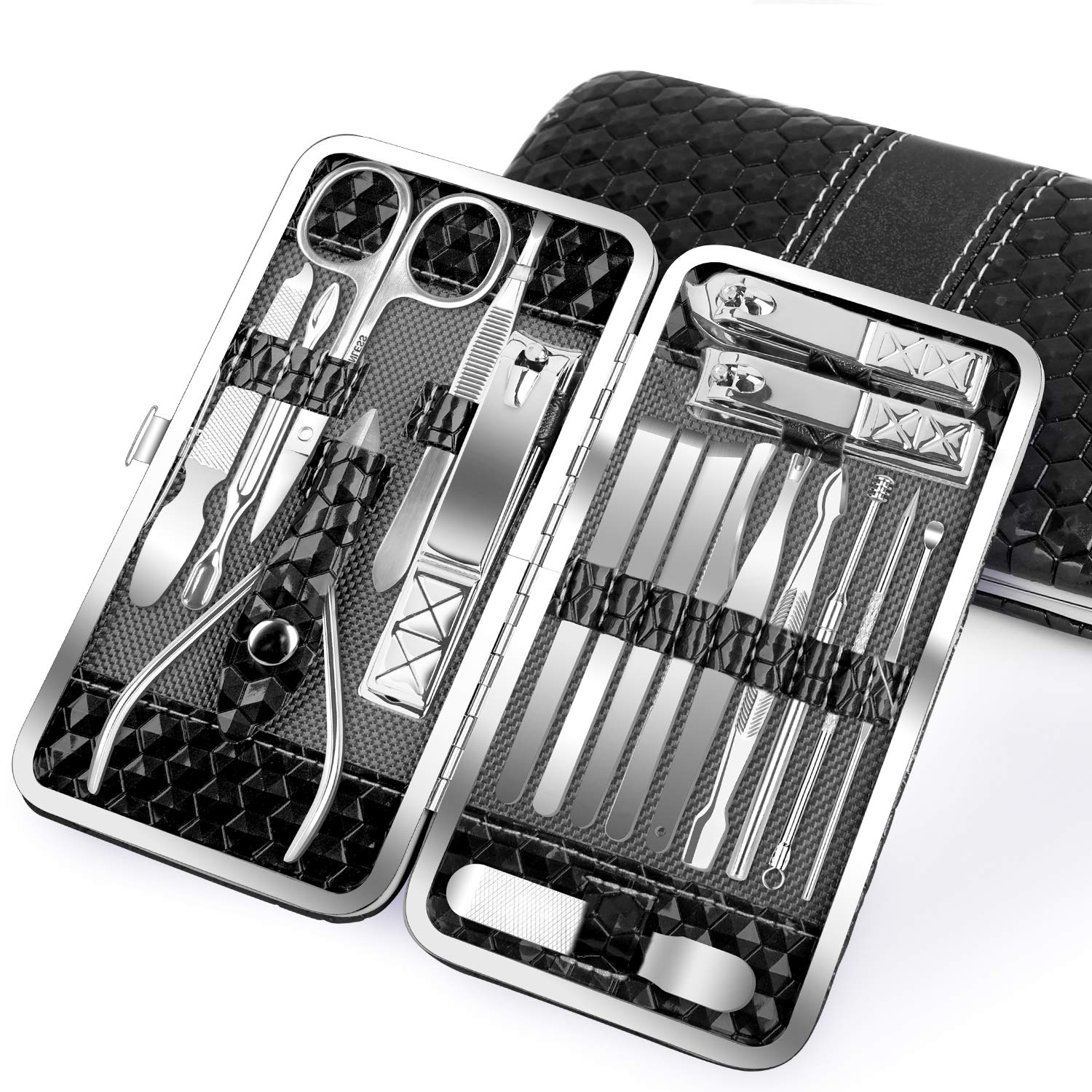 Nail Clippers Set 18PCS Manicure Set Manicure & Pedicure Tools Professional Nails Includes Scissor Tweezer Knife Ear Pick Cuticle Remover Tools - Nail Care Tools with Travel Case (black) : Beauty