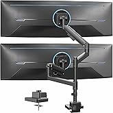 VIVO Dual Ultrawide Monitor Arms with Pole, 57 inch Screens up to 59.4 lbs, Desk Mount TV and Monitor Stand Designed for Samsung Odyssey Ark, Neo G9, ViewFinity S9, and More, Black, STAND-GT57T2