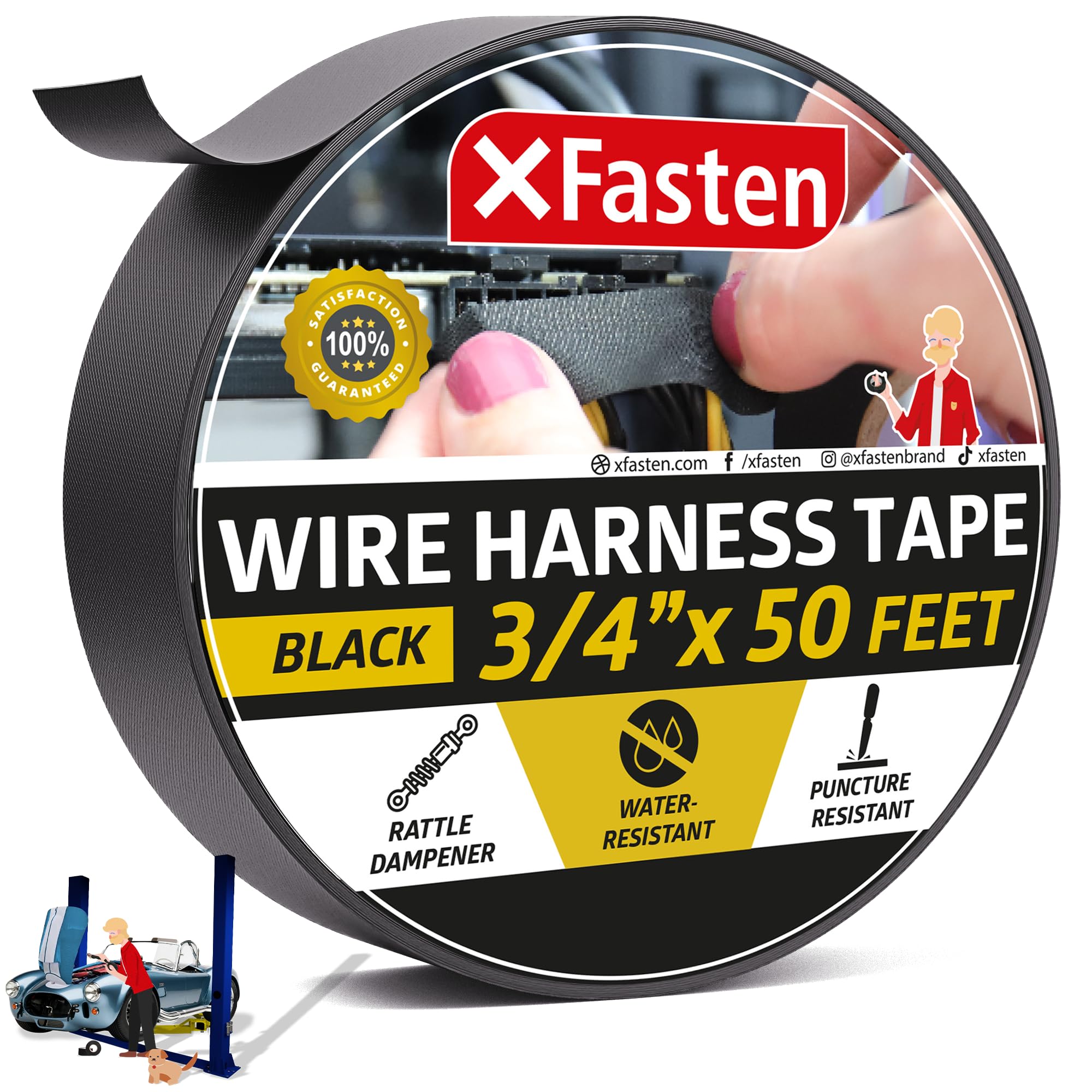 Photo 1 of XFasten Wire Harness Tape, 3/4-Inch x 50-Foot, High Temp Wiring Loom Harness, Self-Adhesive Felt Cloth Electrical Tape for Automotive Engines, Noise Dampening, and Cable Protection