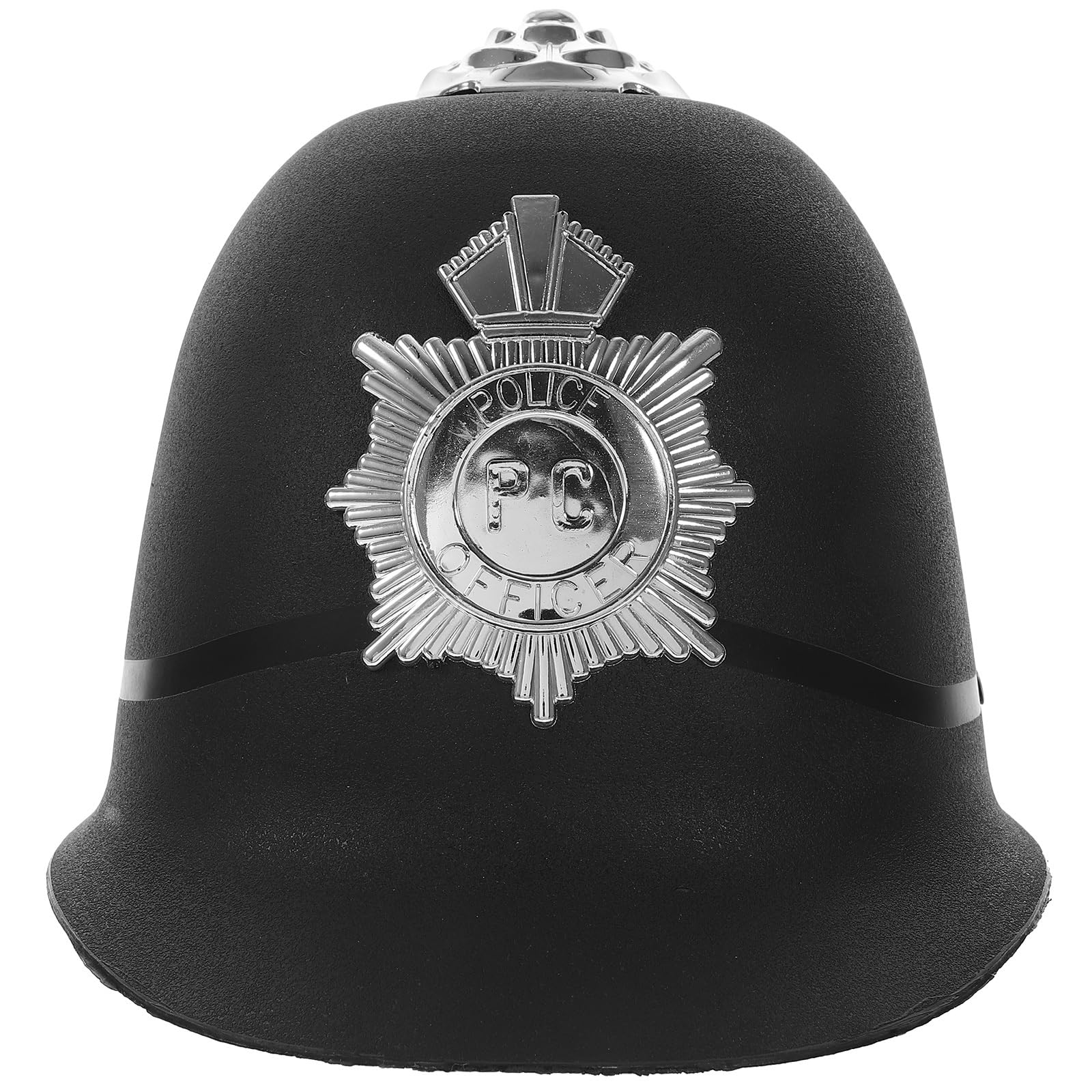 Photo 1 of Amosfun British Police Helmet Badge Halloween Cosplay Plastic Cop Hat Bobby Helmet Fancy Dress for Cosplay Dancing Party Stage Performance Black