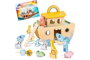 ARRISTONE Wooden Noah’s Ark Toy - Baptism Gifts for Baby Girl, Boys & Kids | Fun Colorful Christening & Baptismal Gifts for Boys & Girls | Christian & Catholic Baby Gifts | Noahs Ark Toys for Toddlers from 2