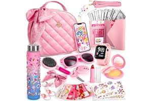 Hohosunlar Play Purse for Little Girls Toddlers, Kids Handbag w/ Pretend Makeup, DIY Unicorn Water Bottle, Toy Phone, Watch, 