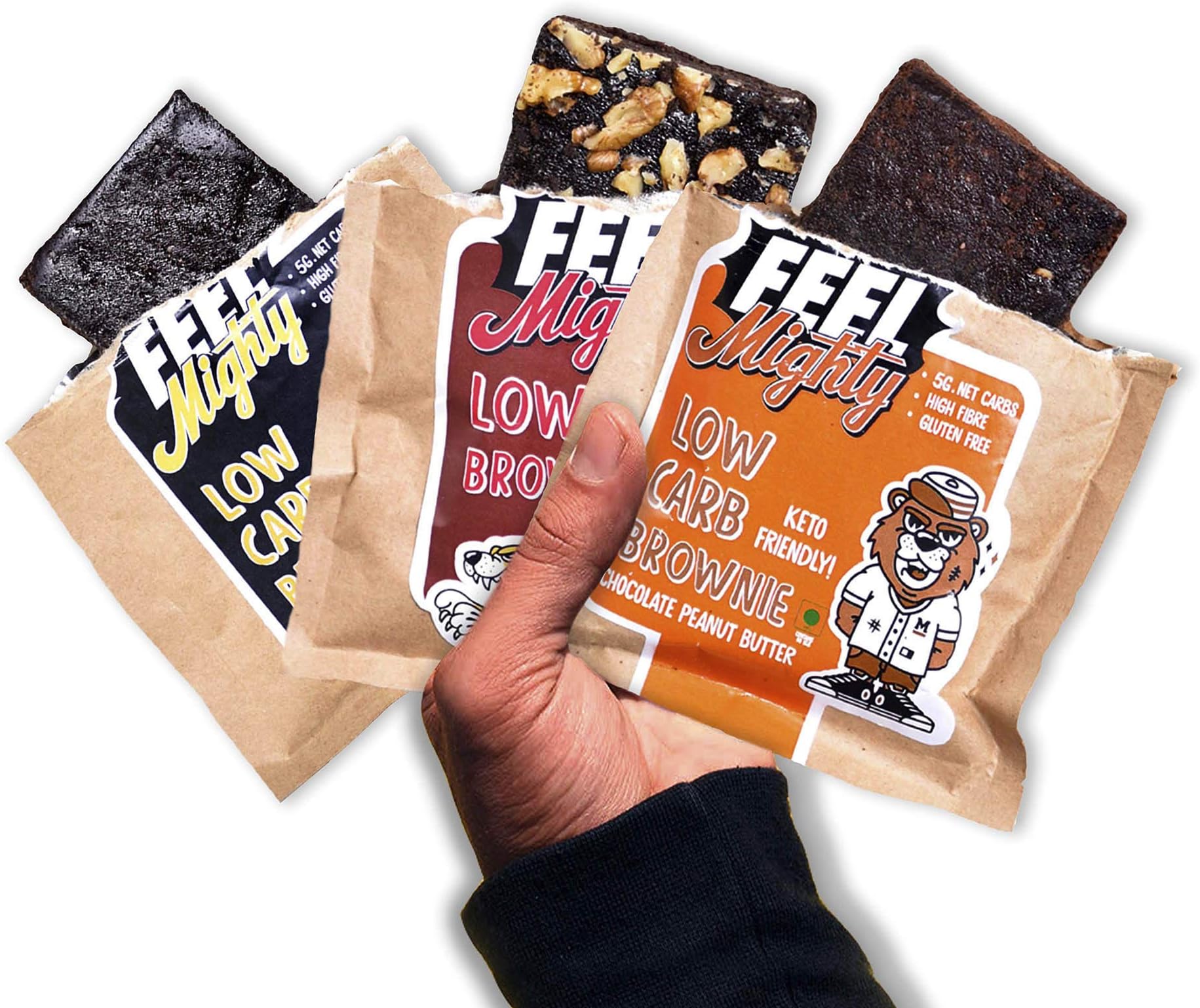 Feel Mighty Low Carb Brownies (Assorted Box 1, Dark Chocolate Fudge(3 Pieces), Peanut Butter (2 Pieces))