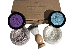 Shaving Cream: Argan & Silk Variety Pack (2 X 114 g) plus Shaving Brush. Blackcurrant and Bespoke. (Handcrafted in Canada)