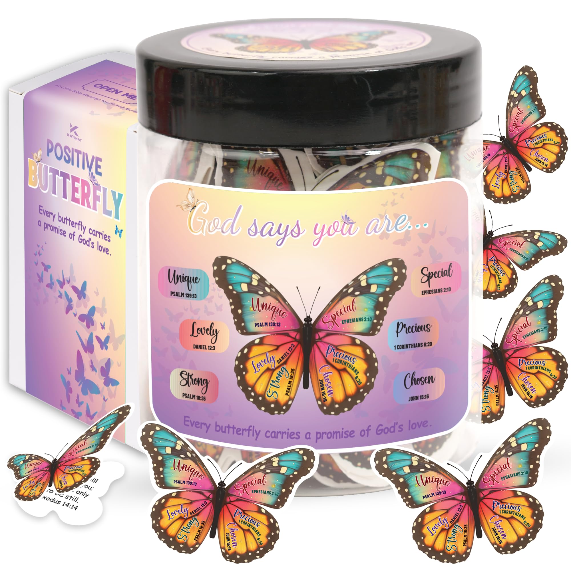 Positive Butterfly Bible Verse Jar – 60 Scripture Cards for Daily Encouragement, Butterfly Gifts For Women, Christian Mothers Day Gifts