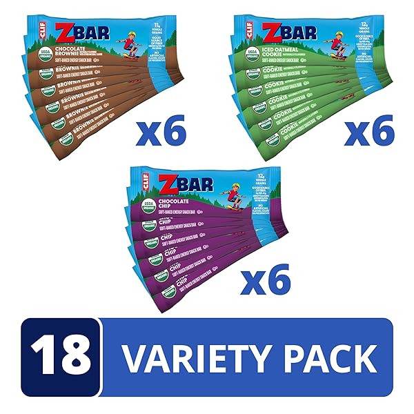 ZBAR – CHOCOLATE CHIP, ICED OATMEAL COOKIE, AND CHOCOLATE BROWNIE – VARIETY PACK – SOFT-BAKED ENERGY SNACK BARS – NON-GMO – 11-12G WHOLE GRAINS – USDA ORGANIC GRANOLA BARS (18 COUNT, MIX MAY VARY)