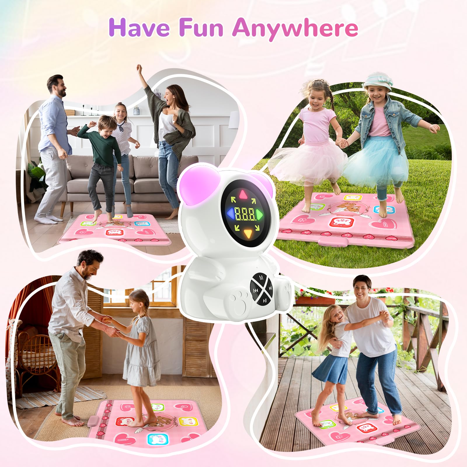 Acelufly Rechargeable Dance Mat Toys for Girls, Light Up Dance Pad with Wireless Bluetooth, Xmas B-Day Gifts for 3 4 5 6 7 8 9 10 11 12 Years Old Kids (Pink)