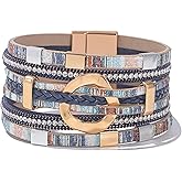FANCY SHINY Boho Leather Wrap Bracelets Circle Square Bead Braided Handmade Stackable Bracelet Trendy Cuff Bangle for Women