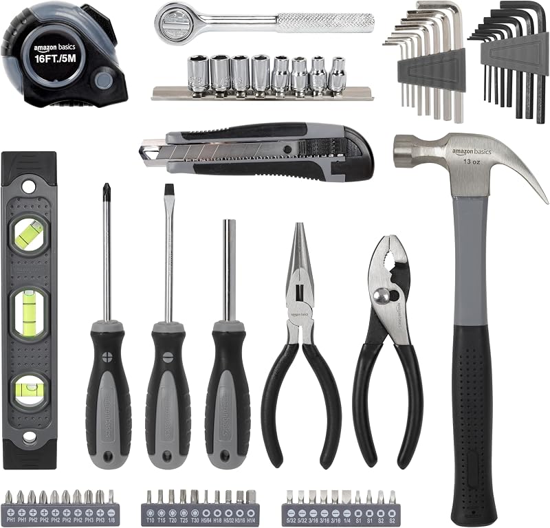 Kit di strumenti di riparazione di base per la casa con valigetta, 65 pezzi, colore: argento, nero