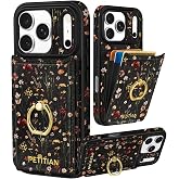 Petitian for iPhone 18 Pro Max/17 Pro Max Wallet Case, Growing Flower | Credit Card Holder, Wristband Strap, Leather Phone Cover, Cute Girly Aesthetic, RFID Blocking, Unique Design for Women