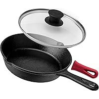 Pre-Seasoned Cast Iron Skillet (8-Inch) with Glass Lid and Handle Cover Oven Safe Cookware - Heat-Resistant Holder…