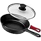 Pre-Seasoned Cast Iron Skillet (8-Inch) with Glass Lid and Handle Cover Oven Safe Cookware - Heat-Resistant Holder…
