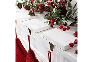 Fonder Mols Christmas Stocking Holders for Mantle, Heavy Deauty Xmas Fireplace Hanger Hooks Metal Grips Clips (2, White Marble)