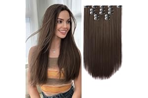 StrRid Dark Brown Clip in Extensions 18 Inch Invisible Long Synthetic Extension 5PCS Straight Fake Soft and Not Easily Knotted Clips on Hair Pieces for Women Grils Weddings Party Daily Use 6.5 Oz