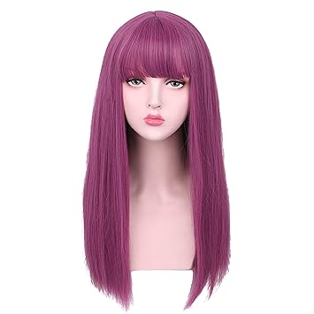 Long purple wig with bangs Clearance