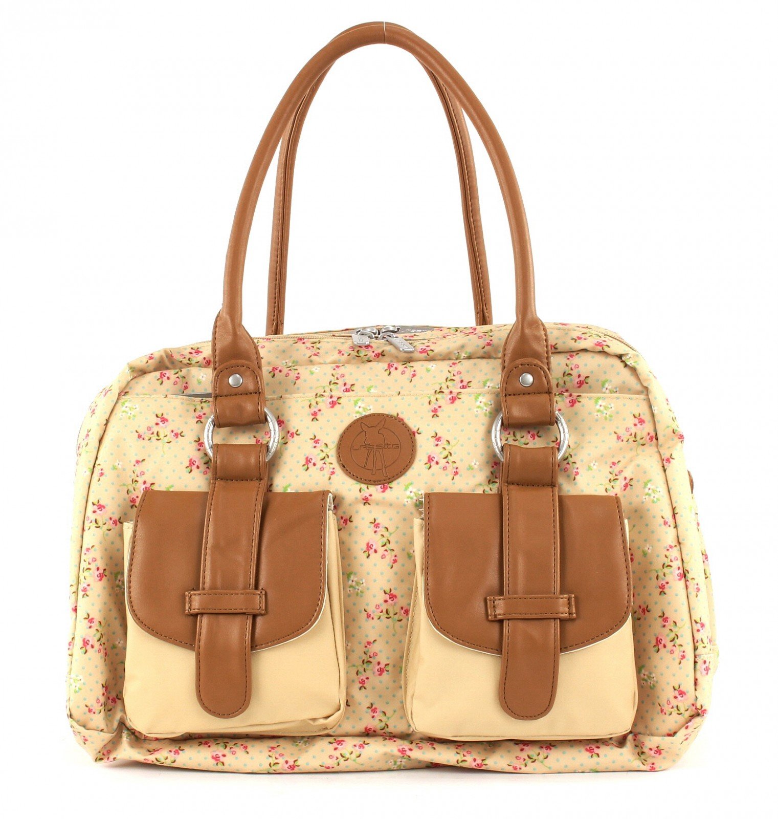 Lassig Vintage Metro Style Diaper Bag includes matching Bottle Holder, Changing Mat and Stroller Hooks, Rosebud Fairytales