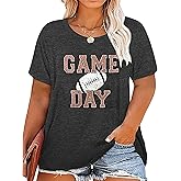 Plus Size Women Football Shirt Game Day Tshirt Football Mom Tops Tee Sports Season Short Sleeve Novelty Tops
