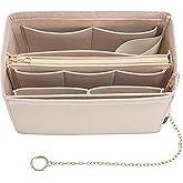 ATSEKTZ Purse Organizer Insert, Handbag Organizer with Zipper, Tote Shaper with Cup Holder & Keychain, Compatible with LV, Neverfull, MK, COACH, Longchamp, Kate Spade – Beige-XL