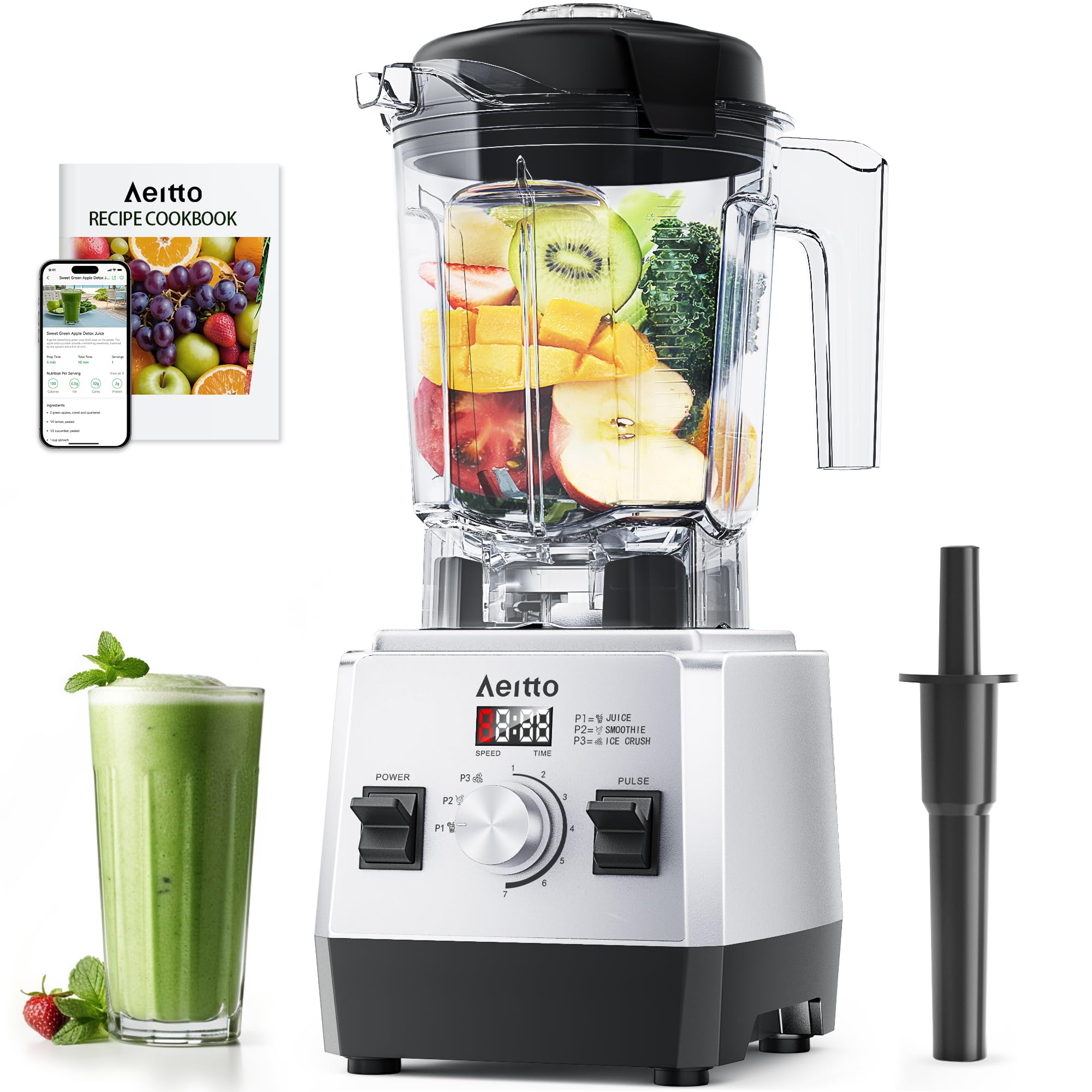 Photo 1 of Aeitto Blenders for Kitchen with 68Oz. Jar, 1800W Max Power Smoothie Blender, 3 Preset Programs & 7 Speeds, Professional Countertop Blender for Smoothies, Ice Crush, Frozen Drinks, Silver