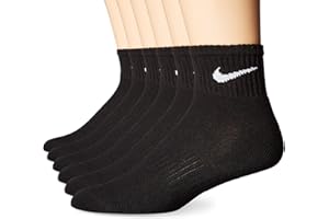 Nike Mens Performance Cushion Quarter Socks (6 Pairs), Black/White, Large