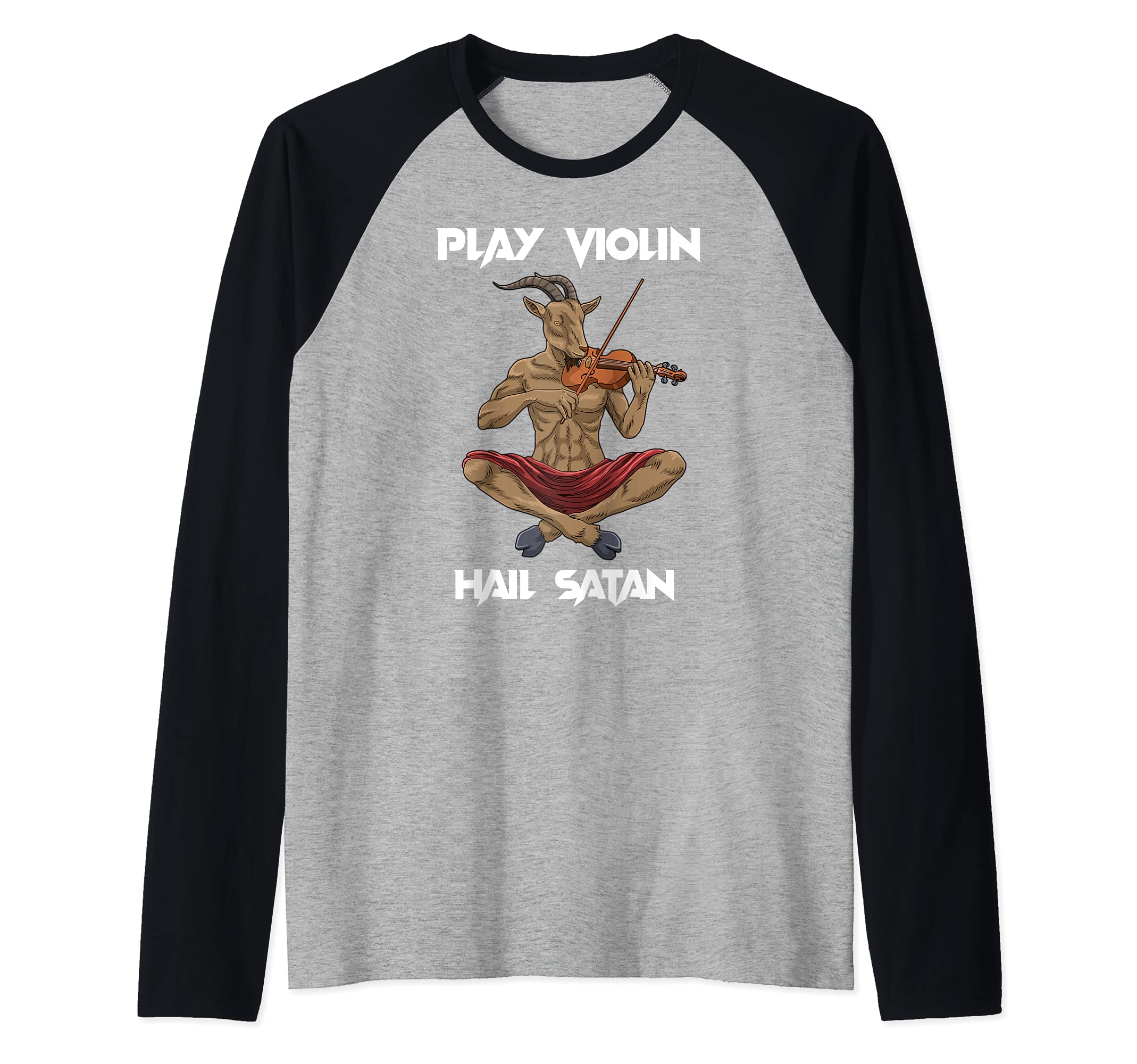 Satanism Violin Player Viola Hail Satan Baphomet Violinist Raglan Baseball Tee