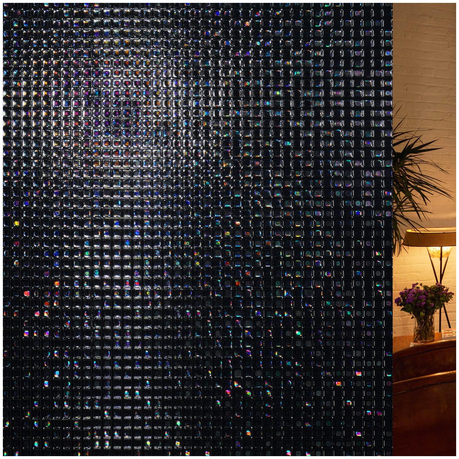 Photo 1 of rabbitgoo Window Privacy Film Blackout Mosaic Static Cling Decorative, Removable Rainbow Window Film, Non-Adhesive Heat Control UV Blocking for Bathroom, 17.5 x 78.7 inches Black
