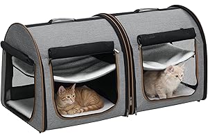 PawHut 39" Travel Pet Carrier, Portable Soft-Sided Cat Carrier with Divider, Two Compartments, Soft Cushions & Storage Bag, G