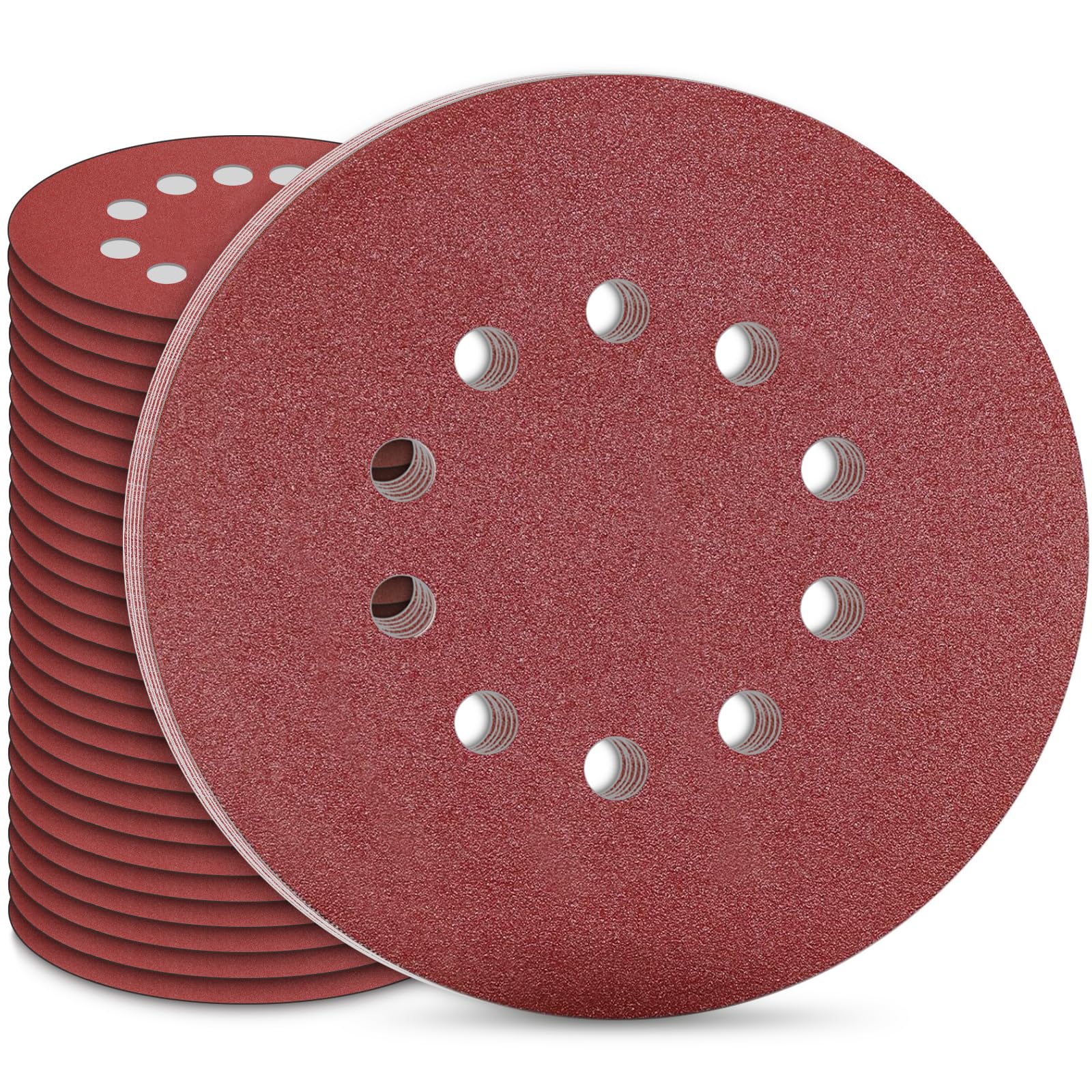 STEBRUAM 225mm Sanding Discs 30Pcs 10 Hole Hook & Loop Sanding Pads, Grit 100 for Drywall & Orbital Sanders