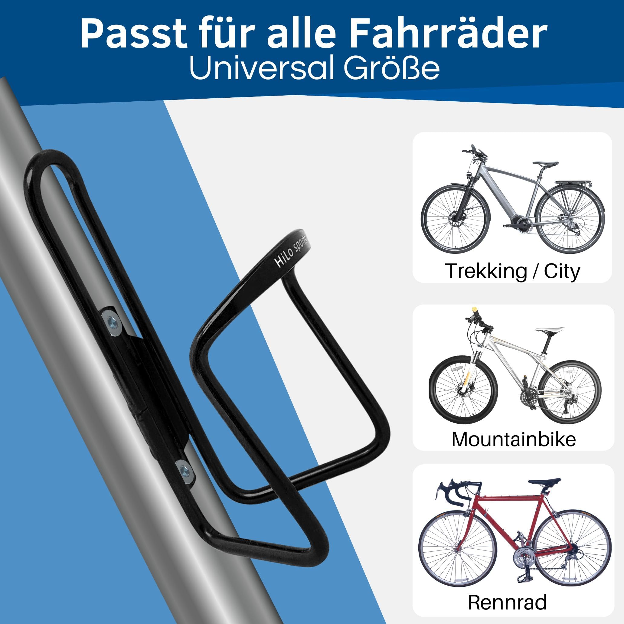 HiLo sports 2er Set Flaschenhalter Fahrrad - [Mit Schrauben & Werkzeug] - Rostfreie Fahrrad Trinkflaschenhalterung aus Aluminium - Getränkehalter Fahrrad 2
