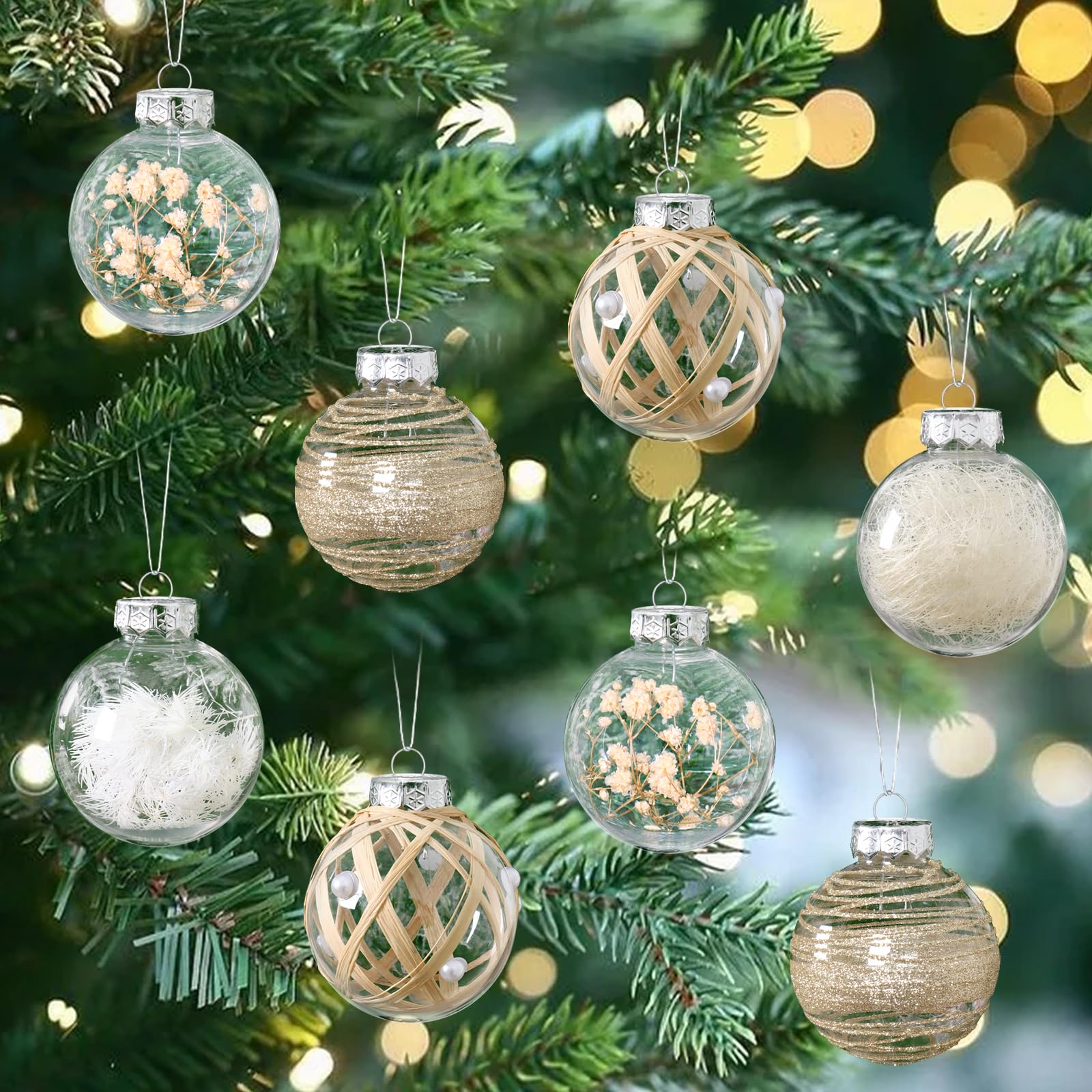 ASTNIC Christmas Baubles Ornaments, 20PCS 65mm Large Christmas Tree Ball Ornaments Shatterproof Plastic Glitter Boho Neutral Rustic Decorative Baubles Set for Xmas Tree Holiday Wedding Party Supplies