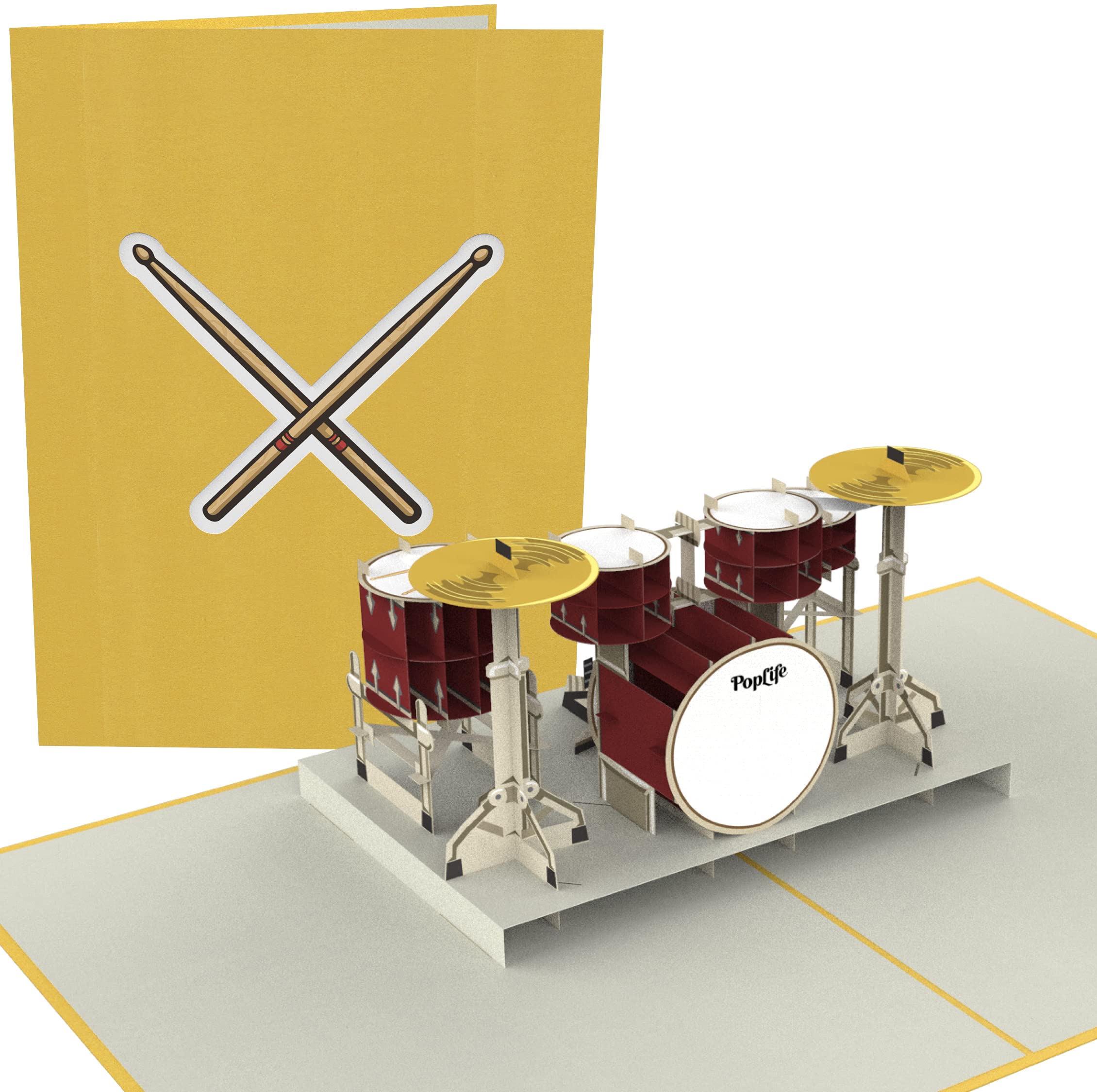 PopLife Drum Kit 3D Pop Up Card - Musician Birthday Card, Retirement Party, Father's Day, Rock Band Present, Music School Graduation - for Son, for Husband, for Dad, for Grandson, for Drummer