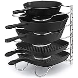 CAXXA Heavy Duty Pan Rack, Pot Lid Rack, Kitchen Cabinet Pantry Cookware Organizer Rack Holder | 5 Adjustable Dividers, Chrom