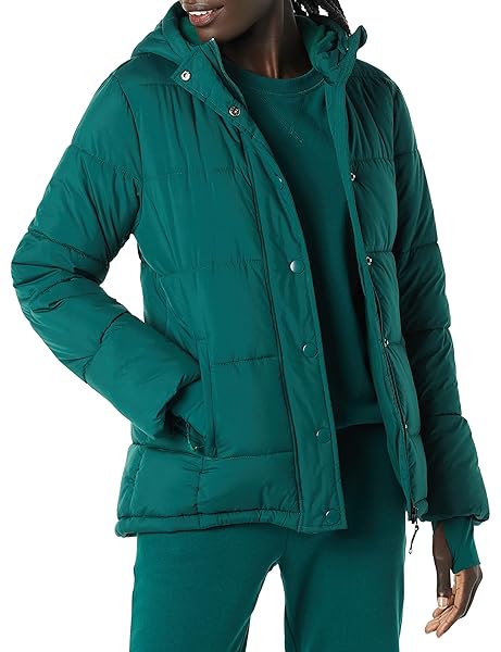 AMAZON ESSENTIALS WOMEN’S HEAVYWEIGHT QUILTED LONG-SLEEVE HOODED PUFFER COAT (AVAILABLE IN PLUS SIZE), DARK GREEN, 5X
