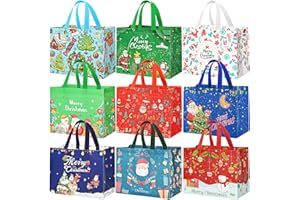 XYLITIC 9Pack Large Christmas Bags for Gifts，Reusable Christmas Gift Bags with Handle, 12.4"×9.7"×6.8" Christmas Tote Bags for Gifts, Xmas Gift Bags, Multifunctional Holiday Gift Bags for Christmas Presents