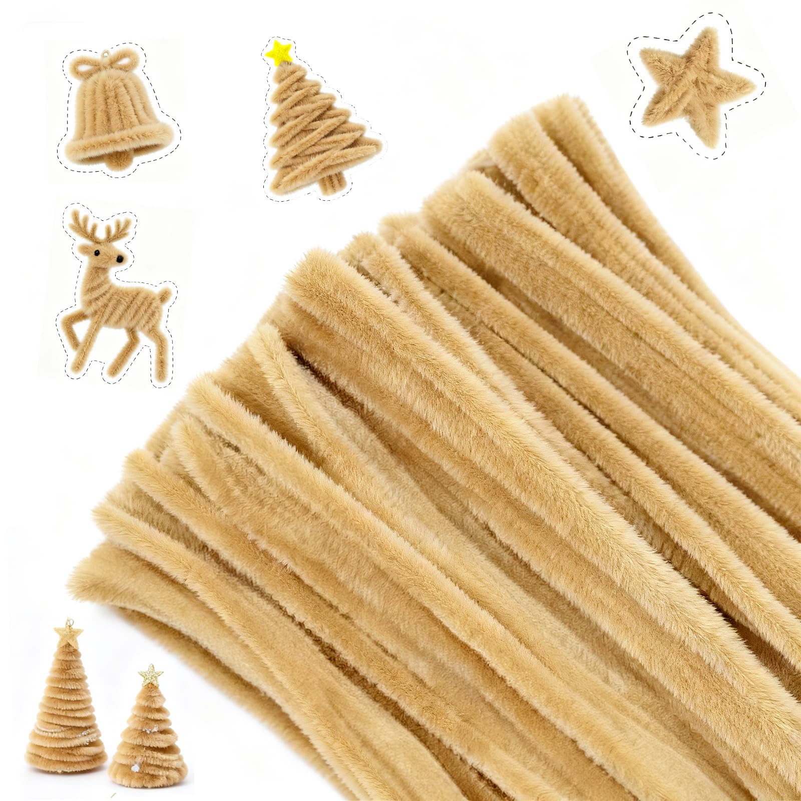 G2PLUS Light Brown Pipe Cleaners for Craft, 30cm Long Crafting Pipe Cleaners for Christmas Craft, 6mm Chenille Stem for DIY, 100PCS Pipe Cleaners for Christmas Tree Project Decoration