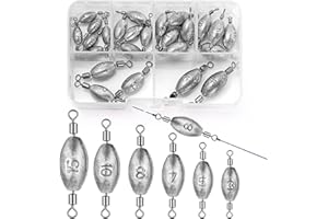 Realure 25 Pcs/6 Sizes Olive Fishing Weights with Inner Barrel Fishing Swivel Set 3g 5g 7g 8g 10g 15g Swivels Weights Fishing
