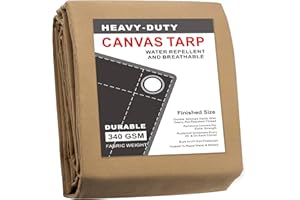 CARTMAN Finished Size 10x12 Feet Tan Canvas Tarp with Rustproof Grommets, 12 Oz Heavy Duty Multipurpose Tarpaulin Cover for Canopy Tent, Roof, Camping, Woodpile