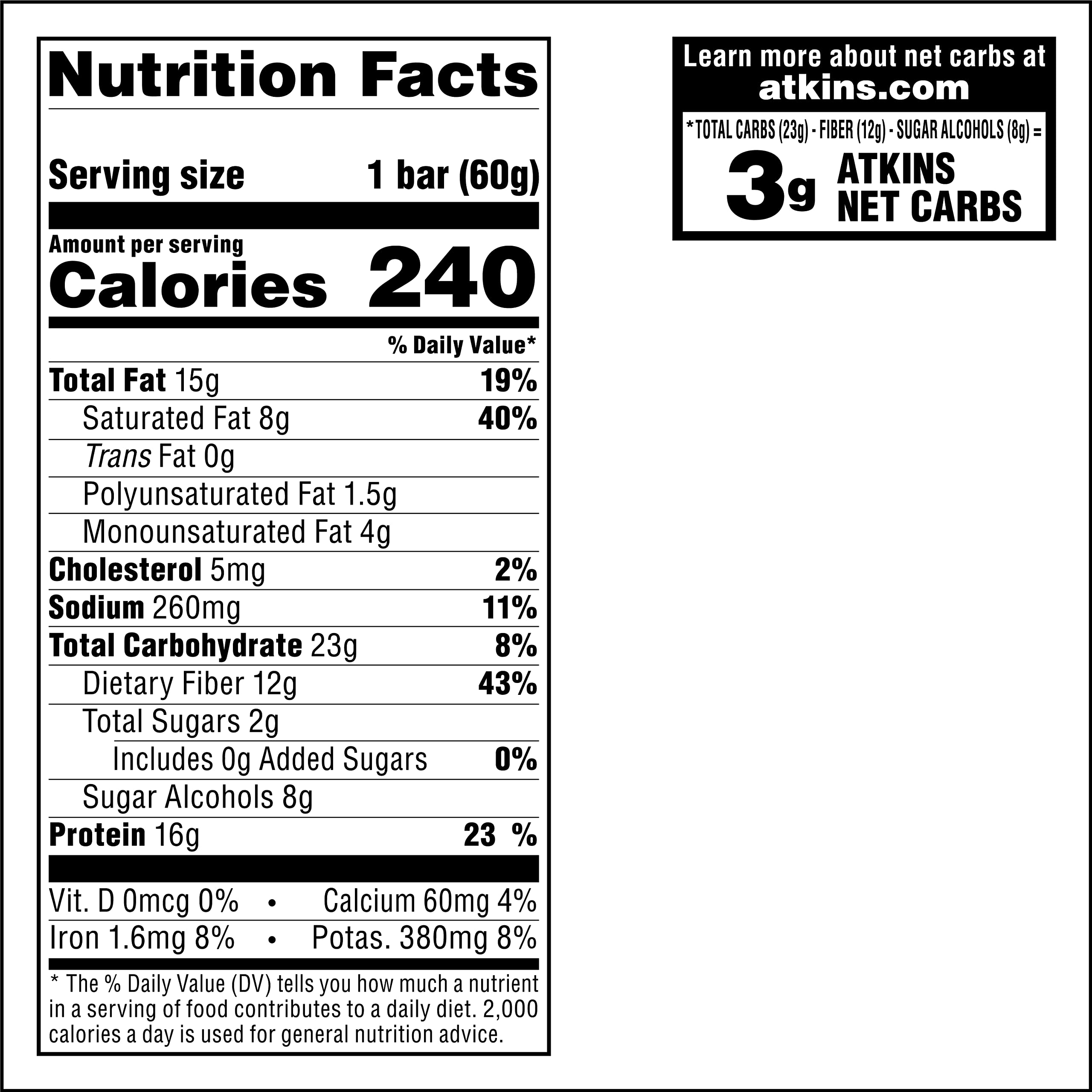 Atkins Chocolate Peanut Butter Protein Meal Bar, High Fiber, 16g Protein, Low Sugar, 3g Net Carb, Low Carb, Keto Friendly, 12 Count