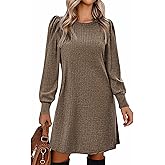 Zeagoo Lightweight Knitted Dress for Women Puff Long Sleeve Fall Winter Dresses Casual Sweater Dress, Brown XXL