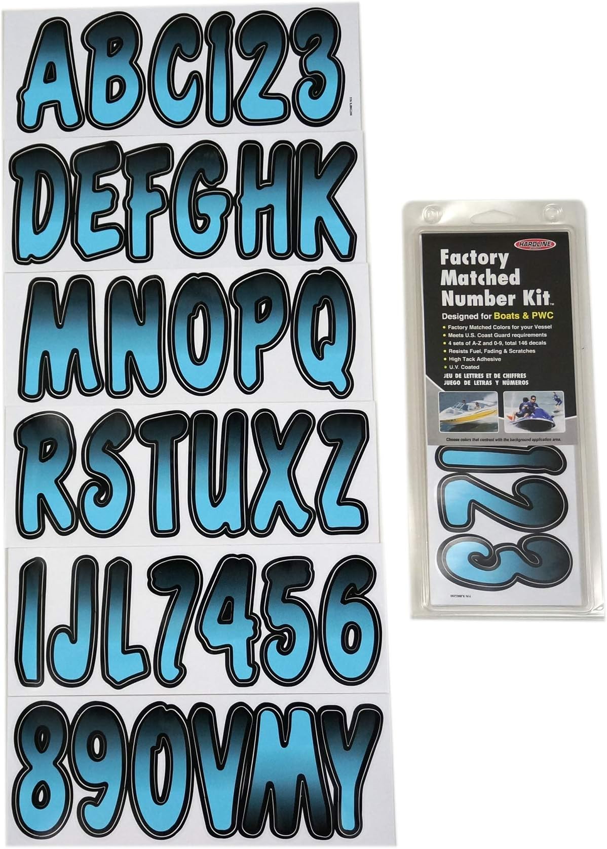 Hardline Products Series 200 Factory Matched 3-Inch Boat & PWC Registration Number Kit, Bluejay/Black